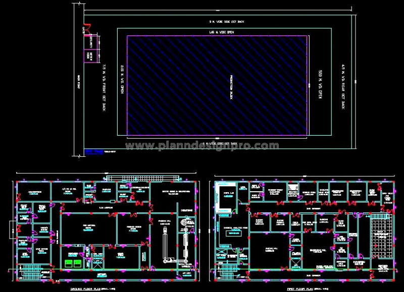 Pharmaceutical Factory 2D CAD Layout 30x60m Floor Plans